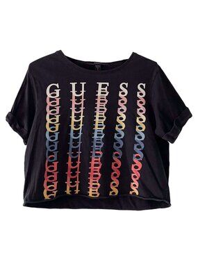 Guess Womens Small Cropped Black Logo T-Shirt Graphic Tee
